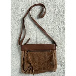 The Sak Sanibel Minibag Tobacco Leather Floral Adjustable Crossbody Strap Boho